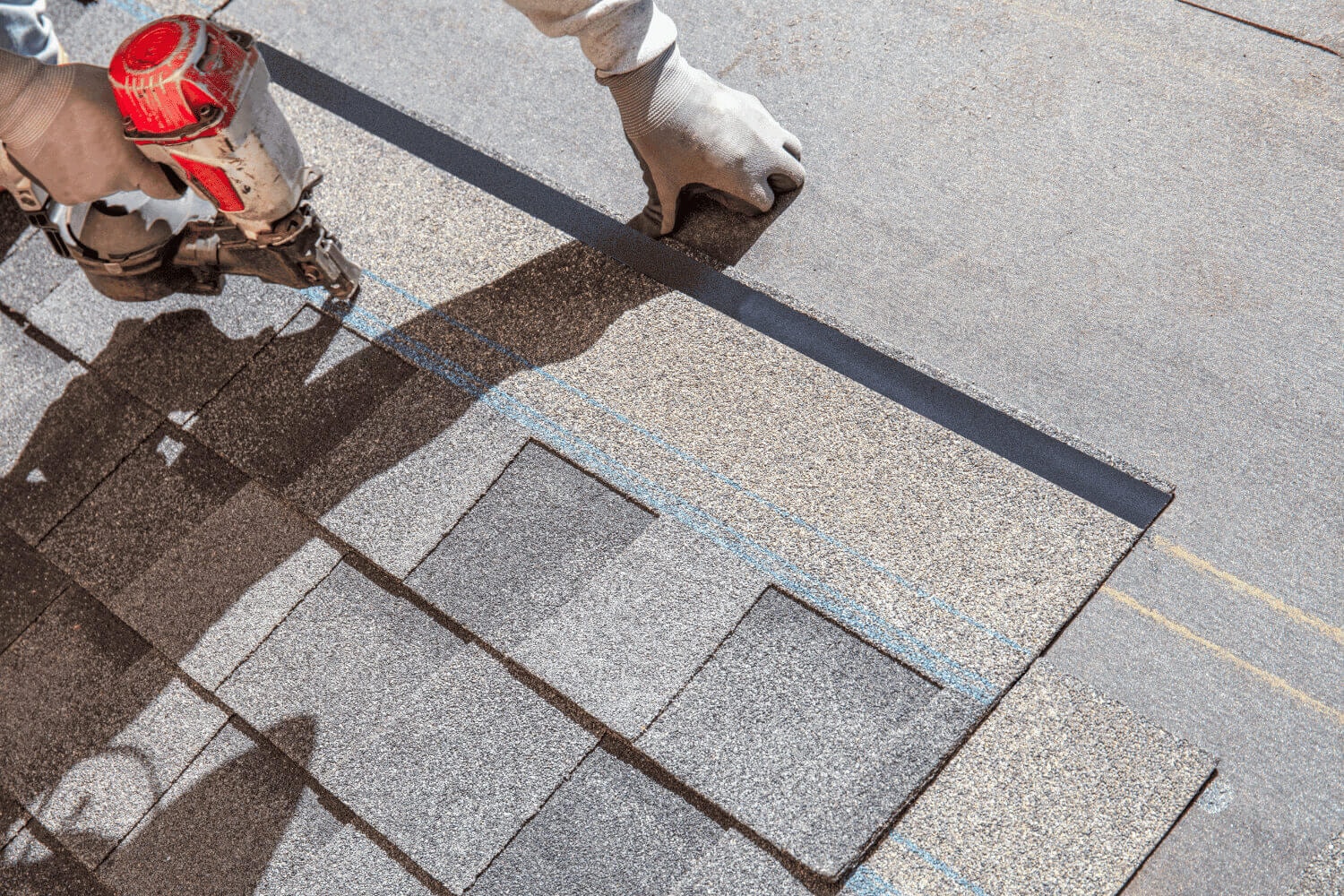 A step-by-step shingle installation process in action.