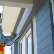 A person inspecting a roof for leaks, looking for signs of roof damage.