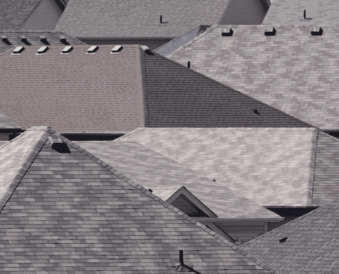 Different types of roofs including asphalt shingles, metal roofs, and tile roofs.