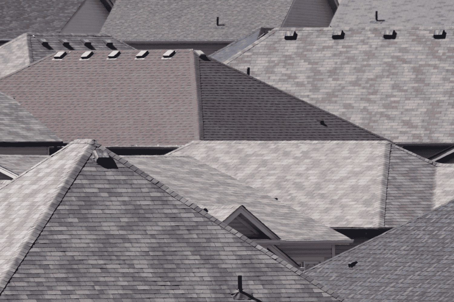 Different types of roofs including asphalt shingles, metal roofs, and tile roofs.